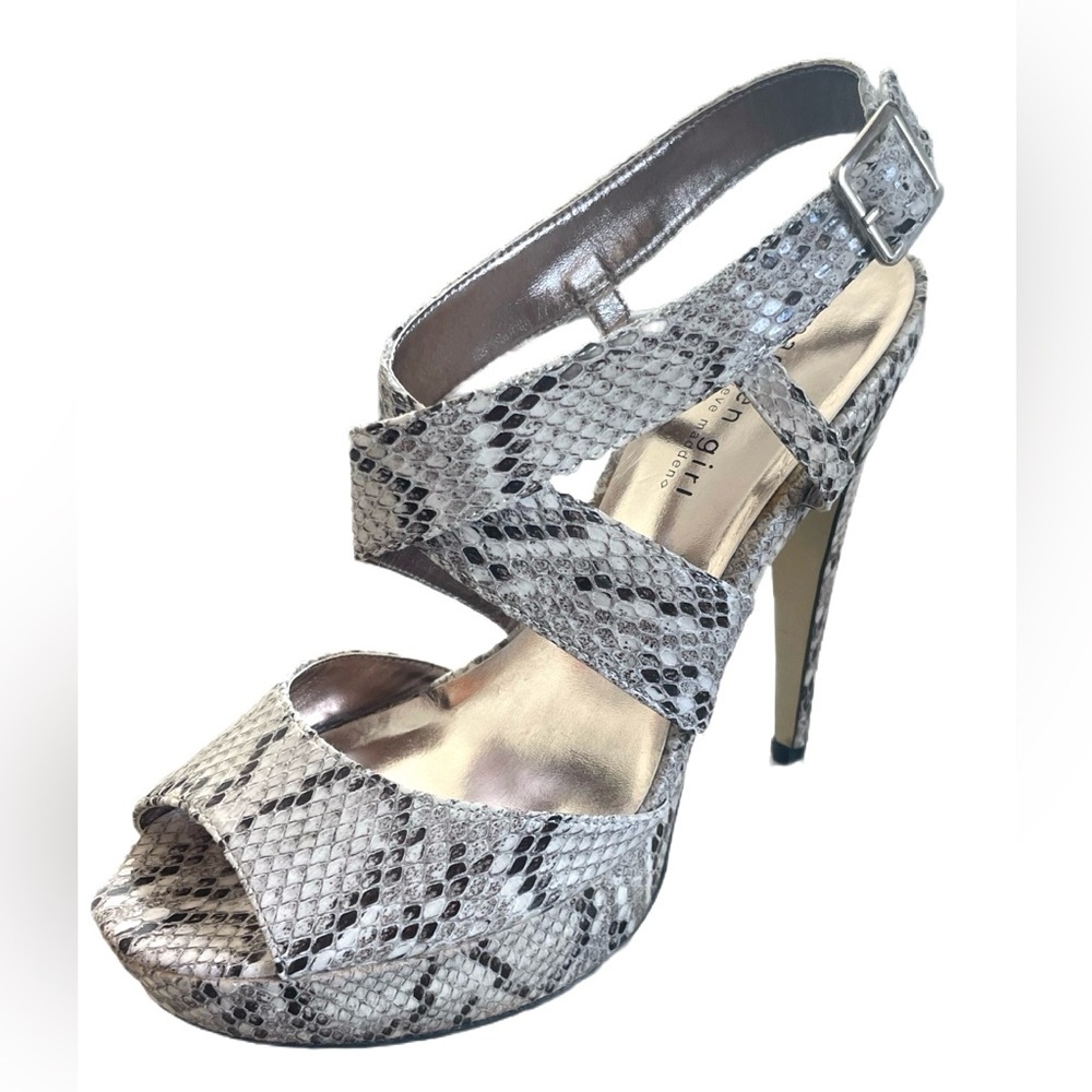 New Madden Girl Python Snakeskin Open Toe Platform Stiletto Heels Size 10